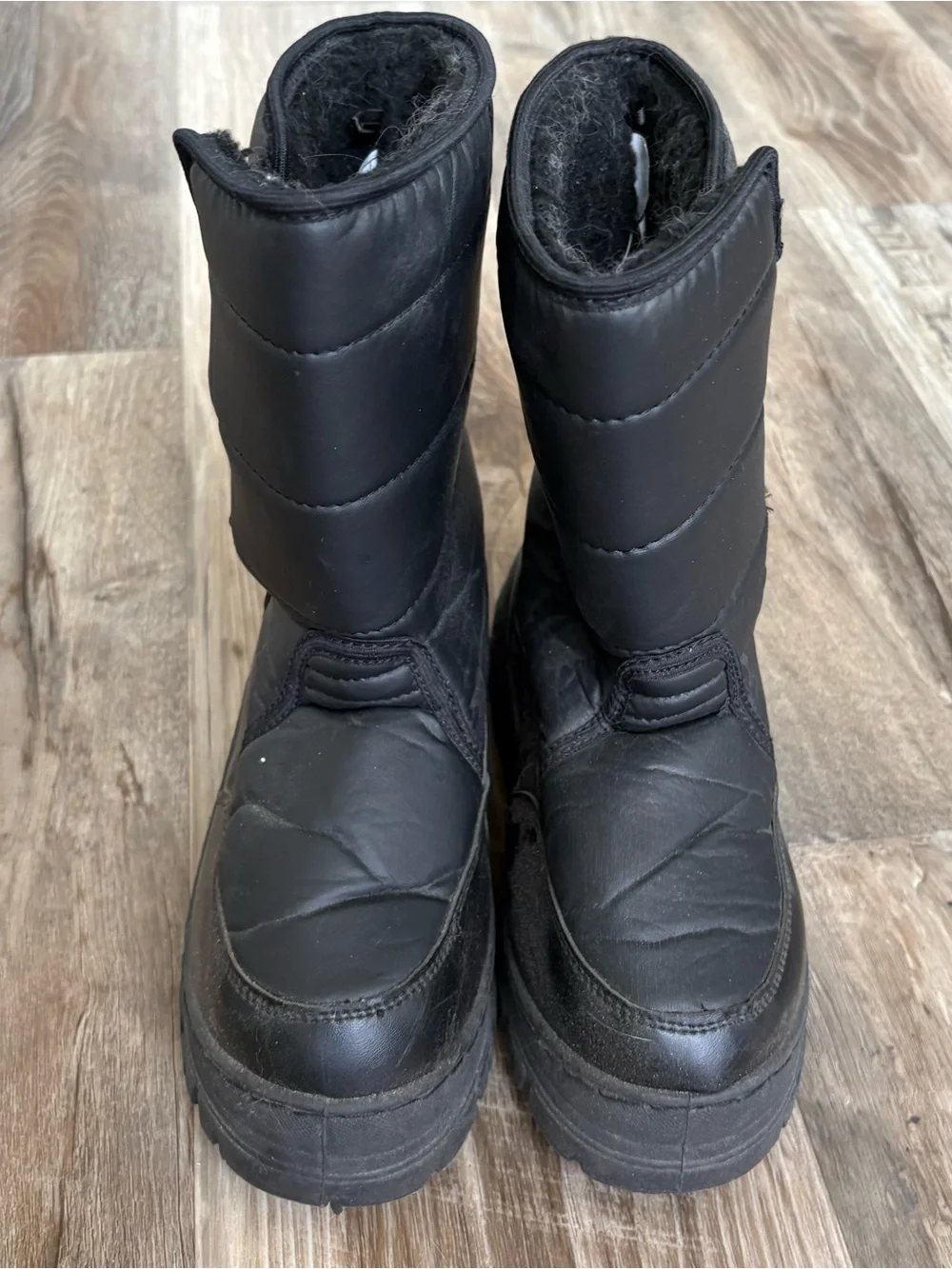 MFS Kids Black Insulated Snow Boots with Hook-and-Loop Straps